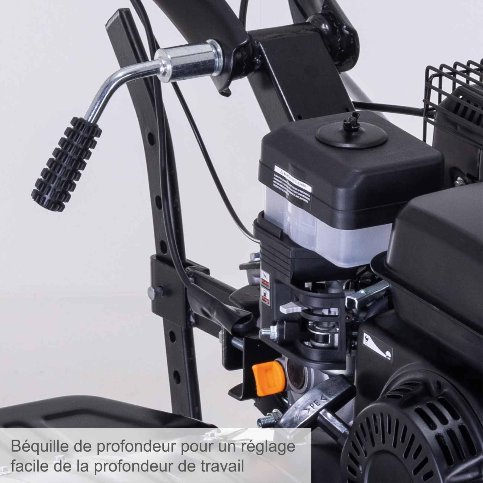 Scheppach Motobineuse Thermique MTP750 - Moteur 4 Temps - 212 cm³ - 5,7 CV - Largeur de Travail 750 mm - Fraises Ø 310 mm - 24 Couteaux - Roue de Transport escamotable - disques protège-Plantes