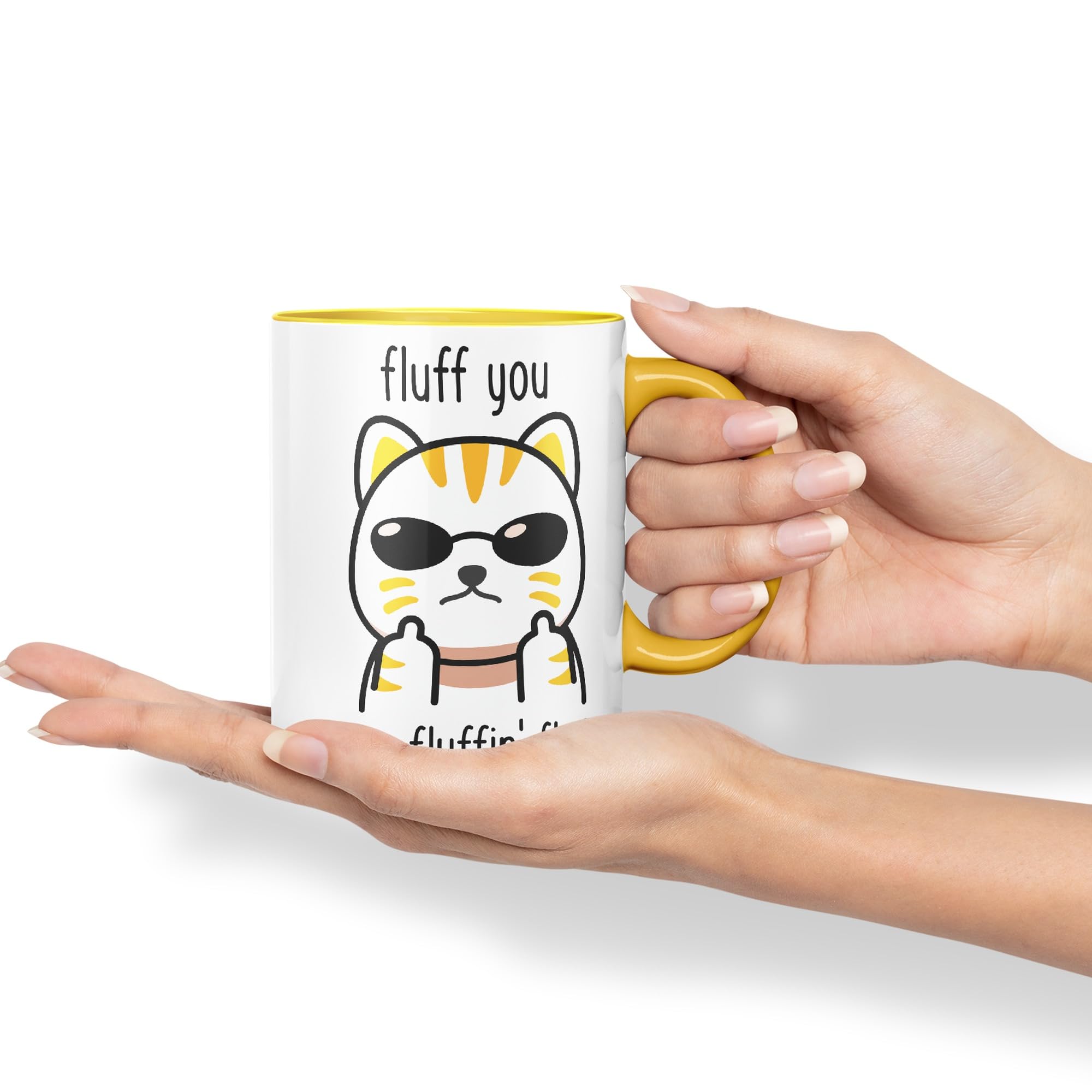 Vixar Fluff You Cat Joke Adult Ceramic Mug Coloured Mug Cup Gift Tea Coffee Christmas Office Home (G Yellow) - Image 3