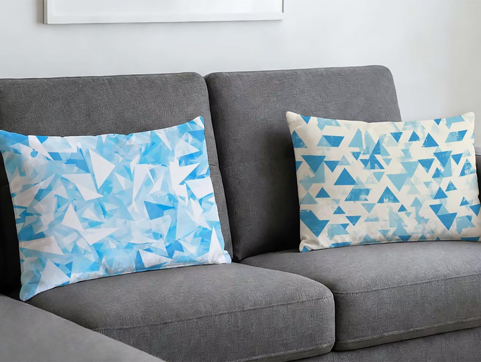 Coussin géométrie bleu 50x70 avec housse de coussin velours lot de 2