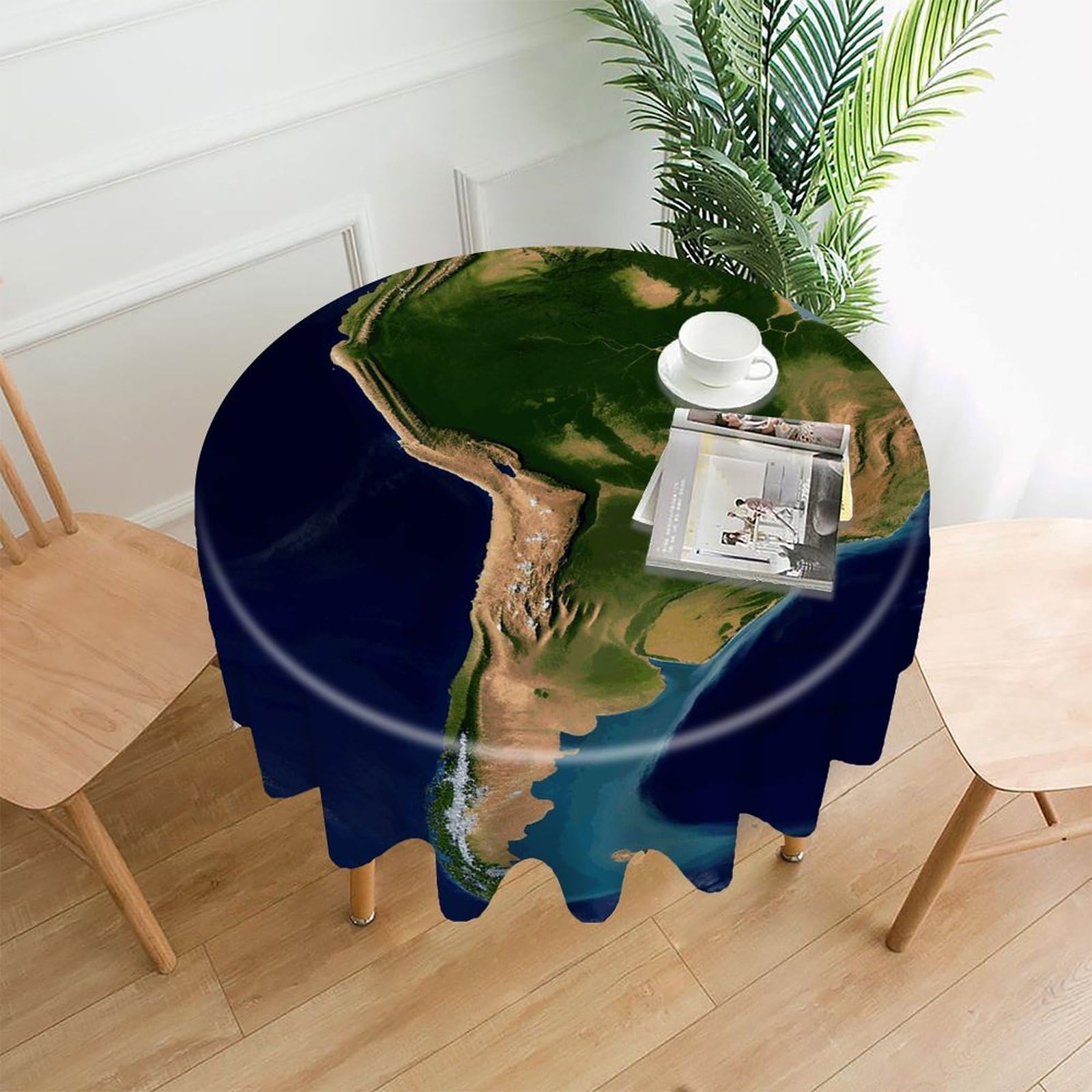 FekiLoot South America Satellite Image Round Tablecloth Cover 60 Inch Wrinkle Free Washable Polyester Fabric Table Cover Decorative Round Table Cloth for Home Dining Kitchen Party Farmhouse