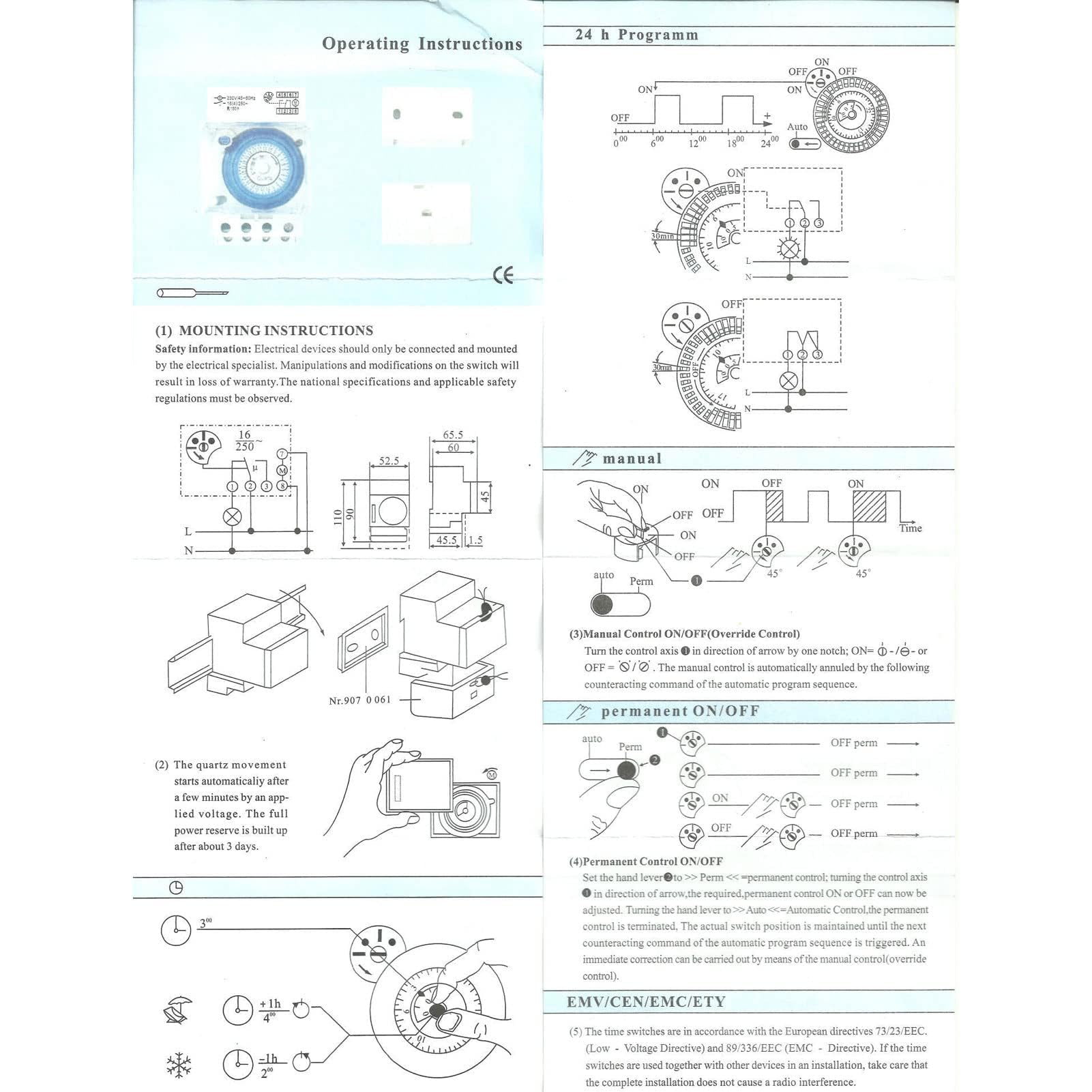 Jadeshay Minuterie Mécanique Étanche Horloge Programmable 24h Programmateur pour Chauffe Eau Électrique, AC230V
