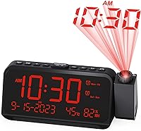 Vista 2 de Roxicosly Reloj despertador de proyección dígitos blancos Proyección roja+despertador súper fuerte con agitador de cama