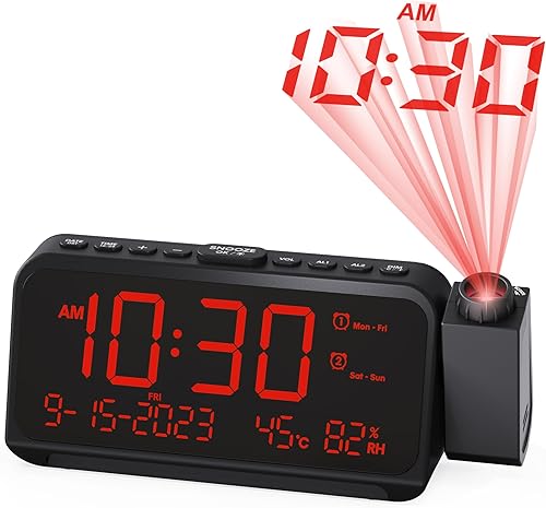 Miniatura 2 de Roxicosly Reloj despertador de proyección dígitos blancos proyección roja+despertador súper fuerte con agitador de cama 2 unids