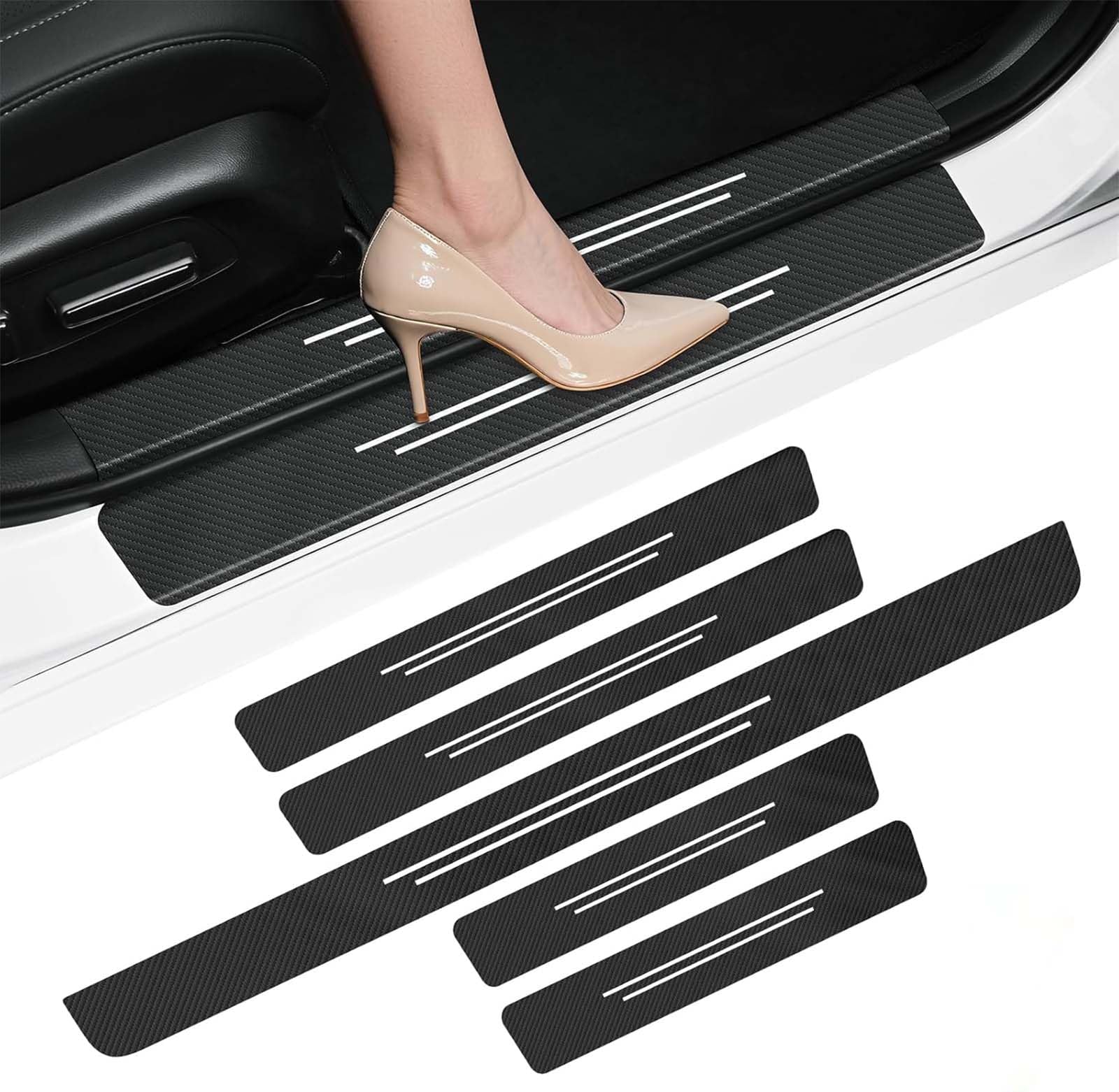 JINGMU 5 Pcs Car Door Sill Protector for XPENG P7+ 2024-2026, Car Carbon Fiber Door Sill Protector Automobile Threshold Protection Sticker Car Threshold Strip