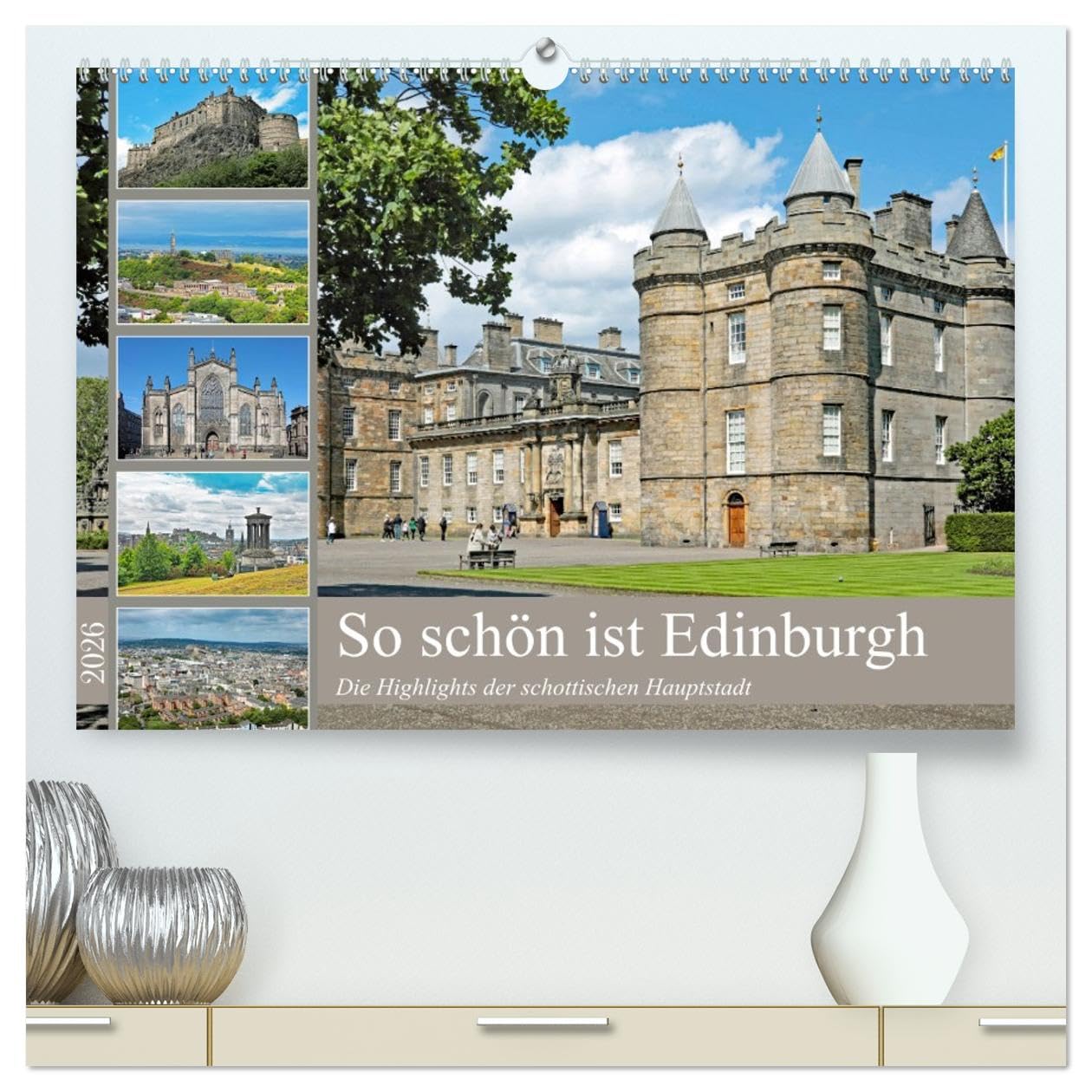 Calendrier mural Edimbourg 2026 pour décoration salon style voyage