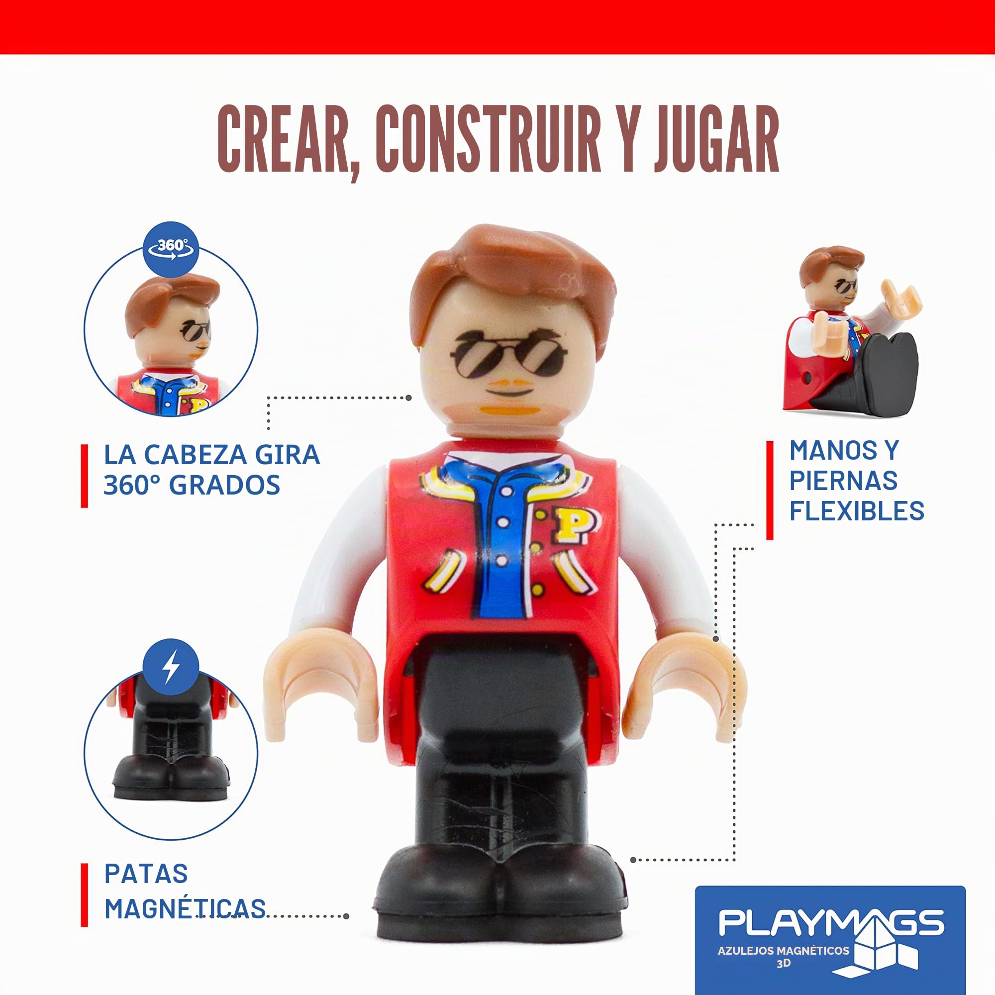 Playmags magnéticos Figuras-Comunidad Figuras Juego de 15 Piezas - Juega Personas fichas magnéticas - Stem Juguetes de Aprendizaje para niños - Expansión magnética Azulejos Pack-Compatible