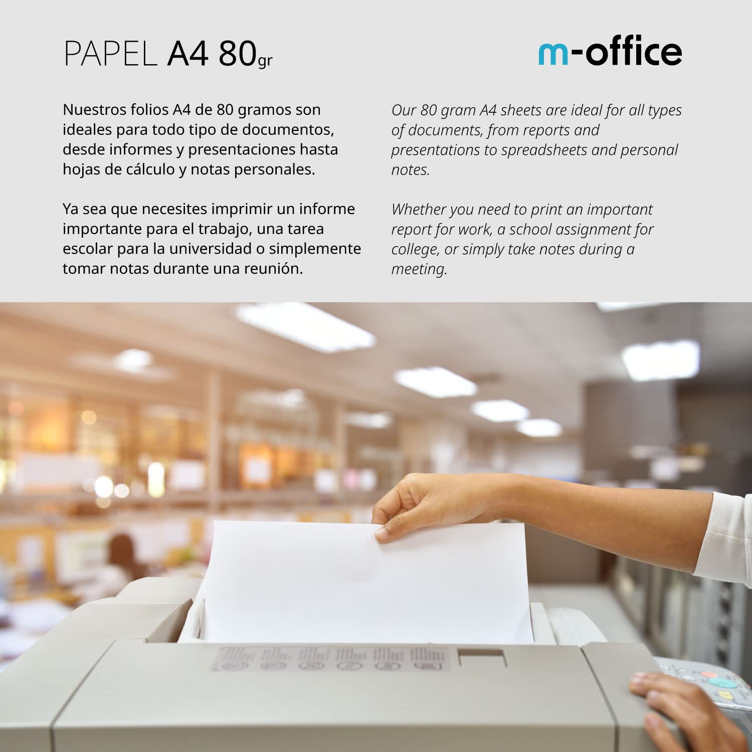 Paquete Folios A4 80gr, 2 Paquetes de 500 hojas, Papel Multifunción para Impresora Inkjet y Láser, Hojas A4 210 x 297 mm Ideales para la Oficina como para el Hogar · m-office (1000 hojas)
