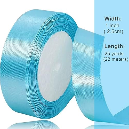 Miniatura 2 de Cinta de satén azul cielo, cinta de seda azul claro de tela de 1 pulgada x 25 yardas para envoltura de regalos, ramo de flores, fabricación de lazos