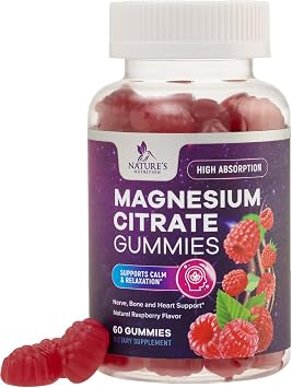 Magnesium Citrate Gummies - High Absorption Magnesium Citrate Gummy Supplement - Natural Bone, Nerve, Muscle, Calm, Relaxation Support for Adults - Raspberry Flavor, Gluten Free, Vegan - 60 Gummies