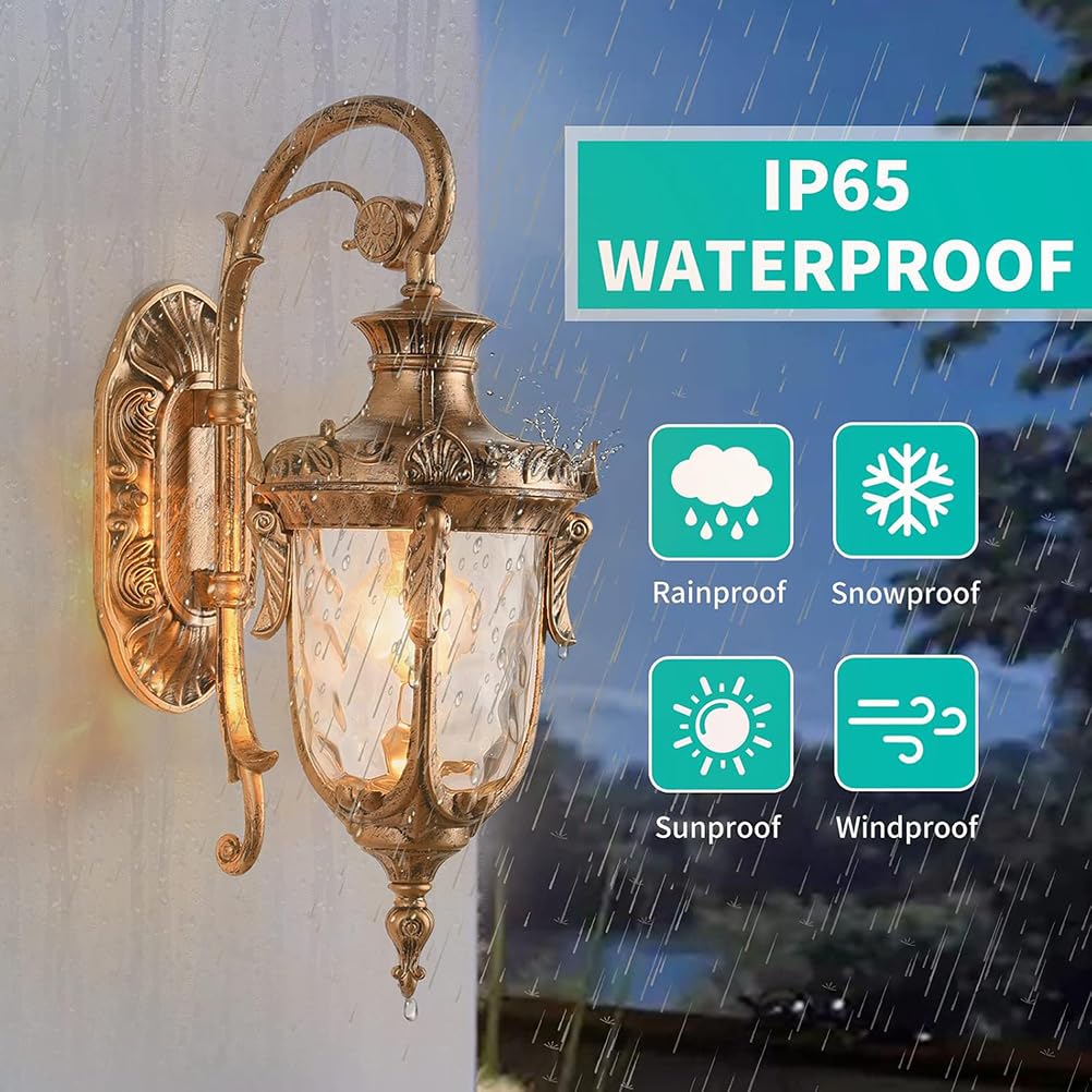 Kinkiet zewnętrzny, lampa ścienna w stylu vintage, latarnia ogrodowa, brązowa, wodoodporna, IP65, lampa zewnętrzna w stylu rustykalnym, brązowa, wykonana z aluminium i szkła, lampa retro do dekoracji