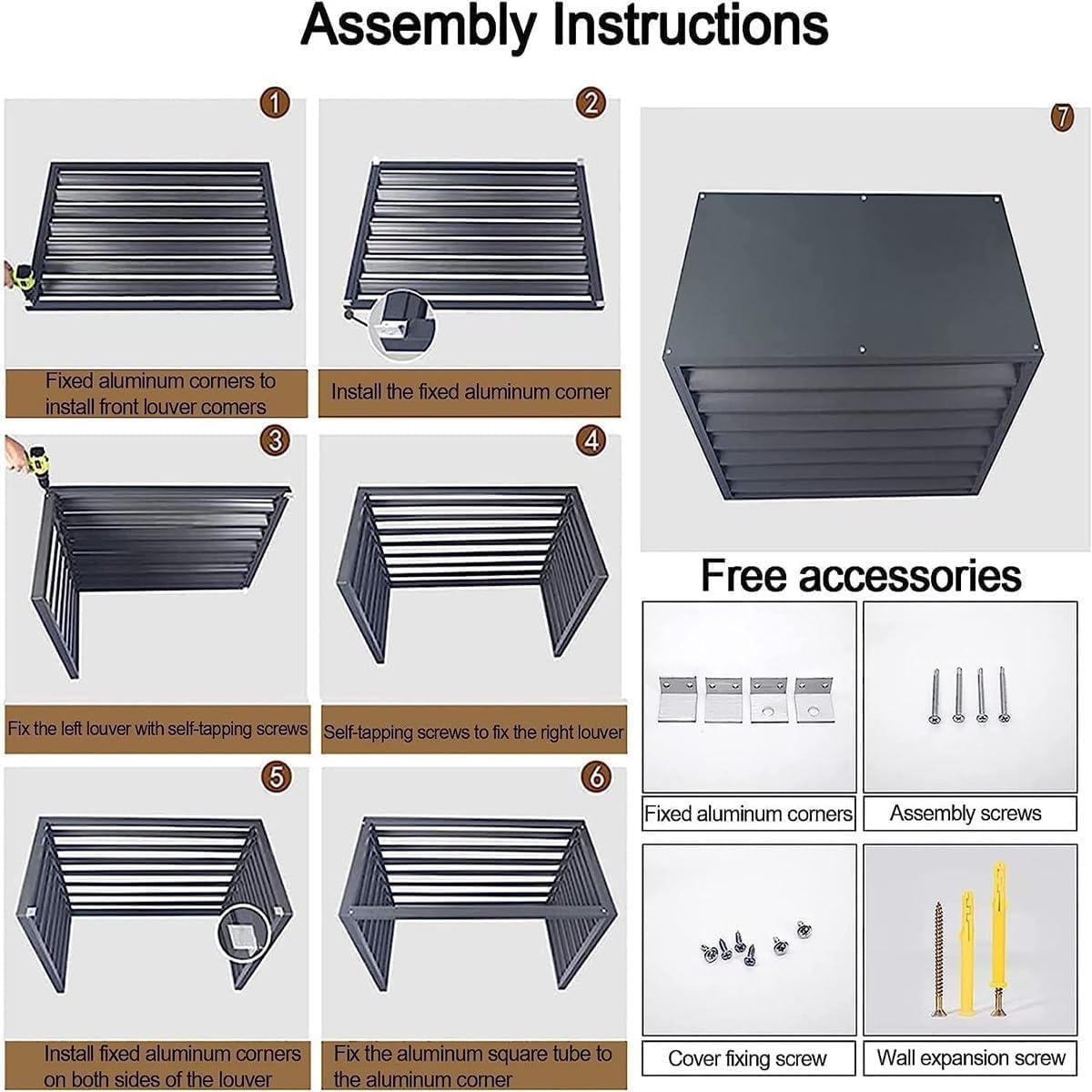 Cache Climatiseur Support De Fleurs À Persiennes Couverture De Climatiseur - Protection De Unité Extérieur Pour Pompe À Chaleur - Aluminium Composite (100x50x70cm, Gray)