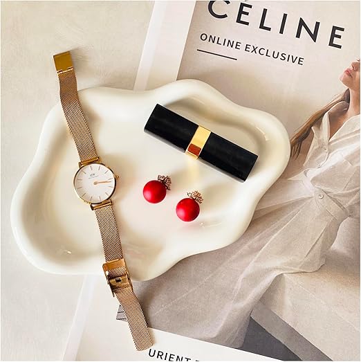 Ceramic Jewelry Tray,Ring Dish Holder,Perfume Trinket Dish,Key Bowl Vanity Cute Things Room Decor Aesthetic, Birthday Mother's Day Christmas Warm House Gifts for Women(White)