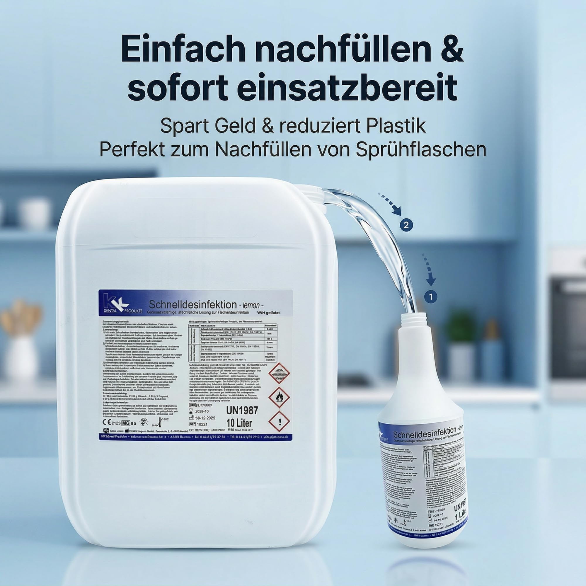 KK Schnelldesinfektion Duft Lemon – Hochwirksames Desinfektionsmittel 10 Liter für Flächen & Oberflächen – Wirksam gegen Bakterien, Viren & Pilze – Ideal für Haushalt, Praxis & Gewerbe