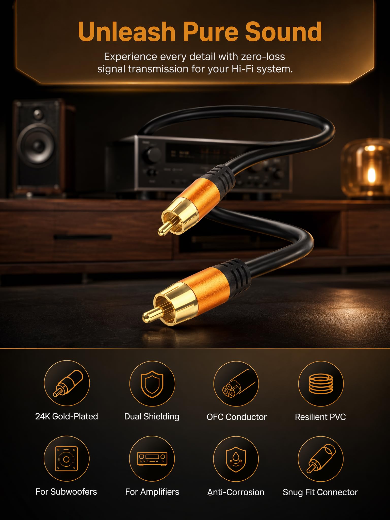 Cable de audio coaxial digital de 75 pies, 1RCA macho a 1RCA macho, cable de subwoofer RCA para subwoofer, cine en casa, video/audio subwoofer cámara de estacionamiento de visión trasera