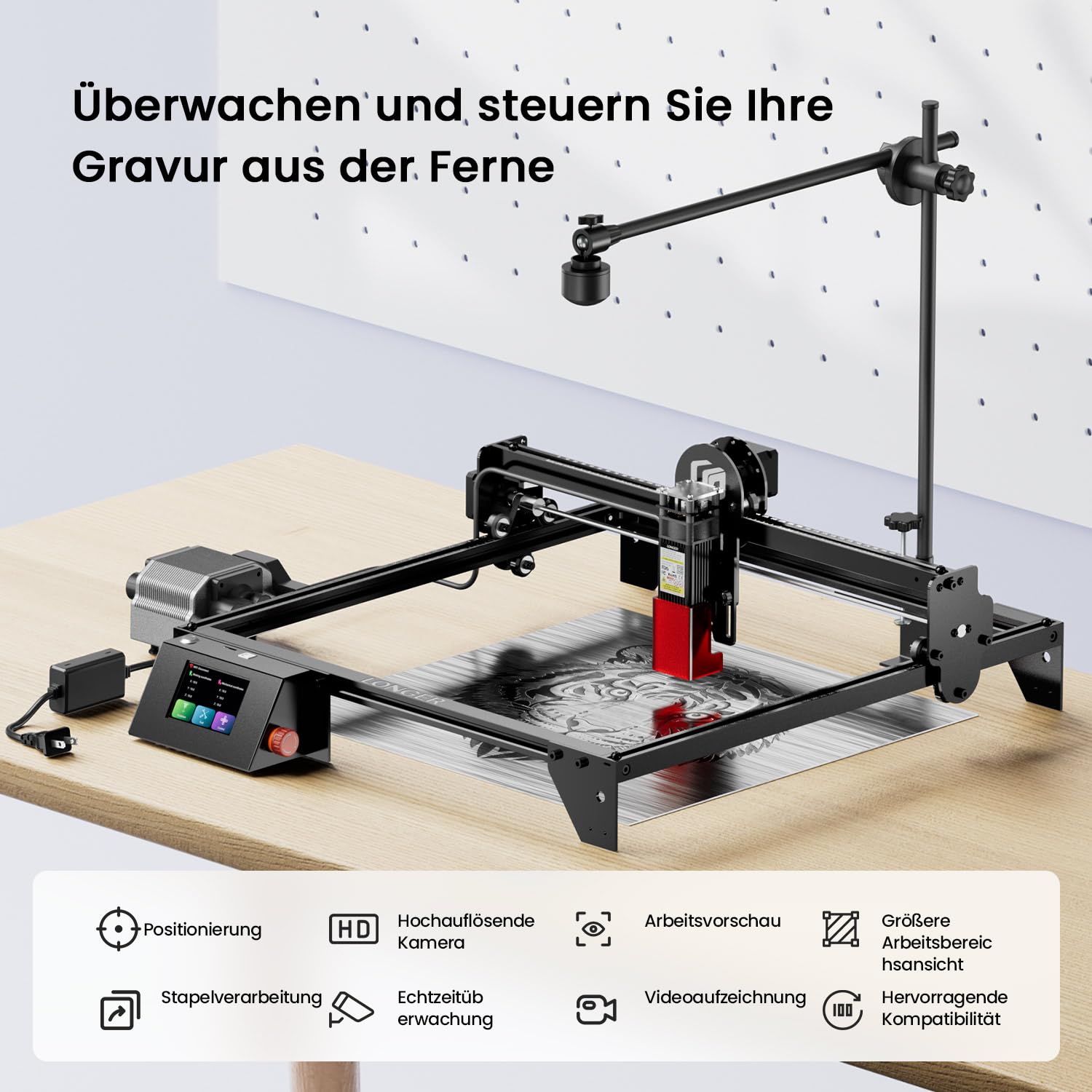Longer LightBurn Kamera-Kit für Lasergravierer – 5MP Zeitraffer-Kamera mit präziser Positionierung, Multitasking-Gravur und Vorschauunterstützung für LightBurn