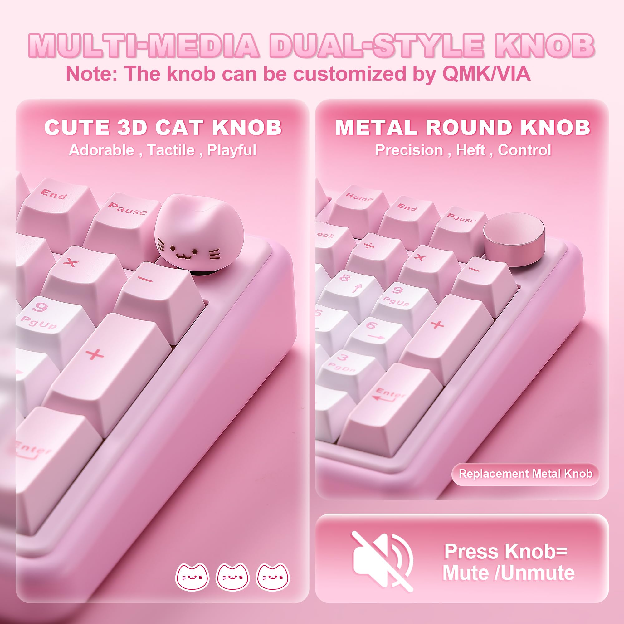 YUNZII B98 PRO QMK/VIA Gaming-Tastatur, 96% Kabellose Mechanische Tastatur mit Nummernblock Niedlichem Katzenknopf, BT/2,4 G/USB-C, Hot-Swap Tastatur Individuelle (Rosa, Milk V2 Linear Switch)