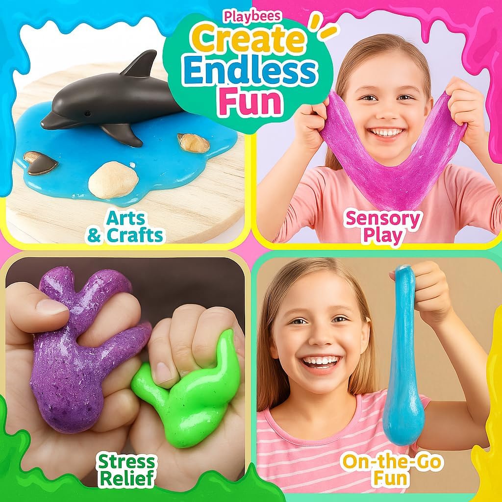 Playbees Glow in The Dark Slime – 12 Pack Neon Party Favors for Kids, Sensory Toy for Boys & Girls Ages 5+, Non-Toxic, Stretchy, Gooey Fun – Birthday, Halloween, Classroom & Treat Bags - Image 4