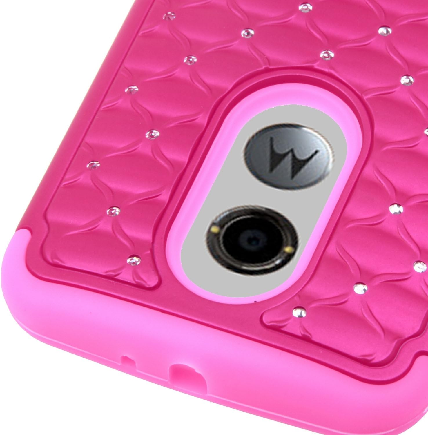 Moto X 2nd Gen Case, Moto X 2 Case, Style4U Motorola Moto X (2nd Generation) Studded Rhinestone Crystal Bling Hybrid Armor Case Cover for Motorola Moto X (2nd Gen, 2014 Release Only) with 1 HD Screen Protector and 1 Stylus [Hot Pink / Hot Pink]