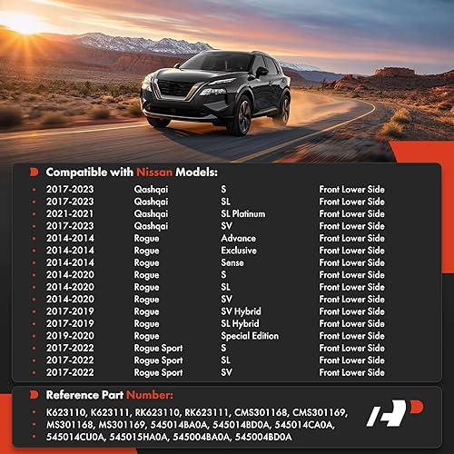 Miniatura 2 de A-Premium 2 brazos de control delanteros inferiores, con rótula y buje, compatibles con Nissan Rogue 2014-2020, Rogue Sport 2017-2022, Qashqai