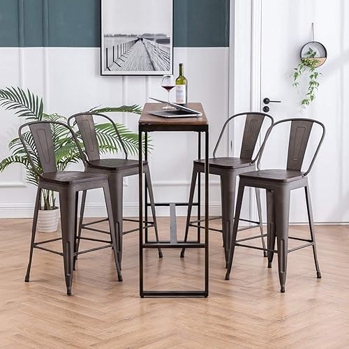 Miniatura 3 de Tongli Taburetes de bar de metal de altura de mostrador de cocina, juego de 4 sillas de cocina de comedor, respaldo alto, sillas de bar de 30