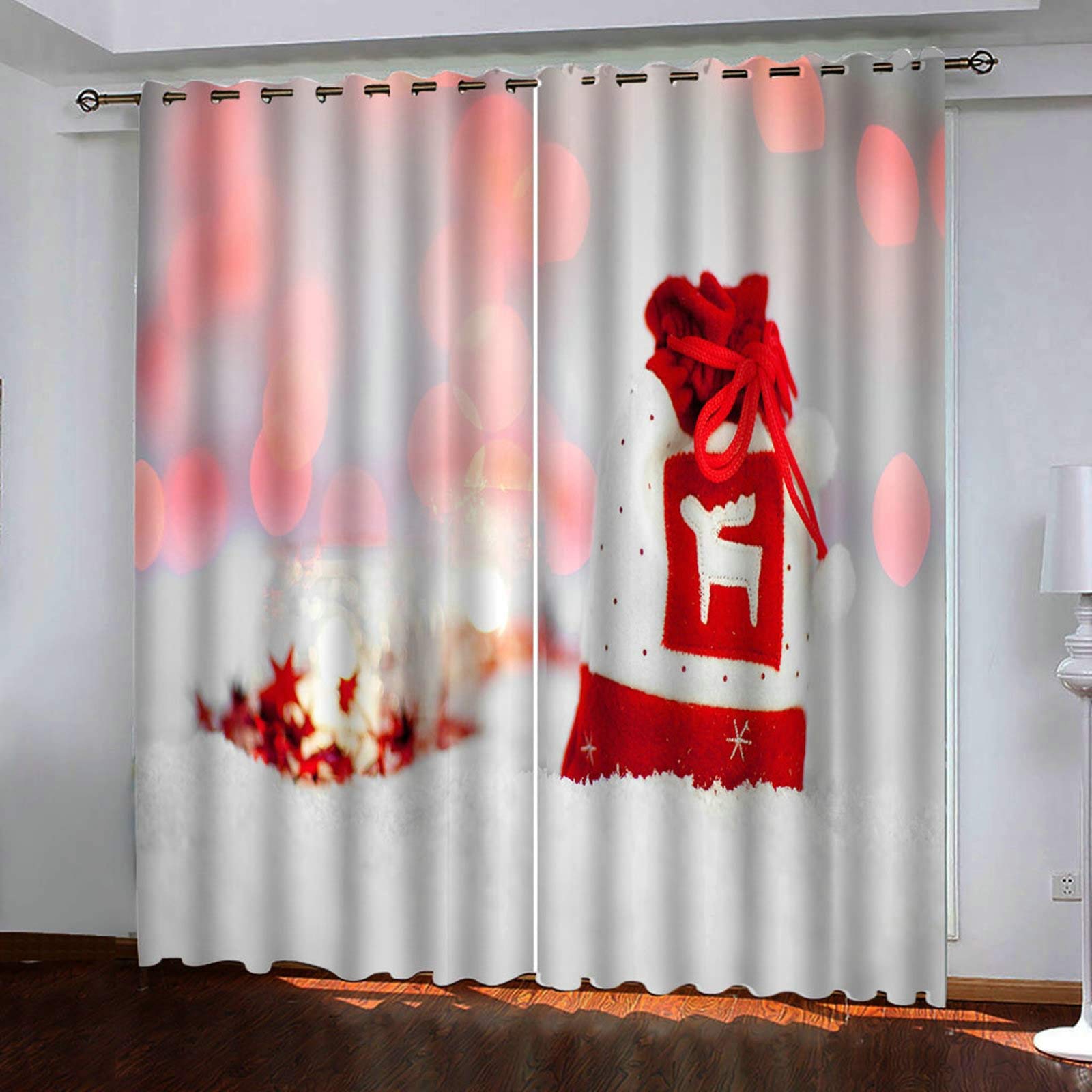 Aeici Zasłony domowe zasłony do sypialni zaciemniające 2 panele, torba na prezenty czerwone białe i zielone zasłony do sypialni 2 panele 264 x 213 cm