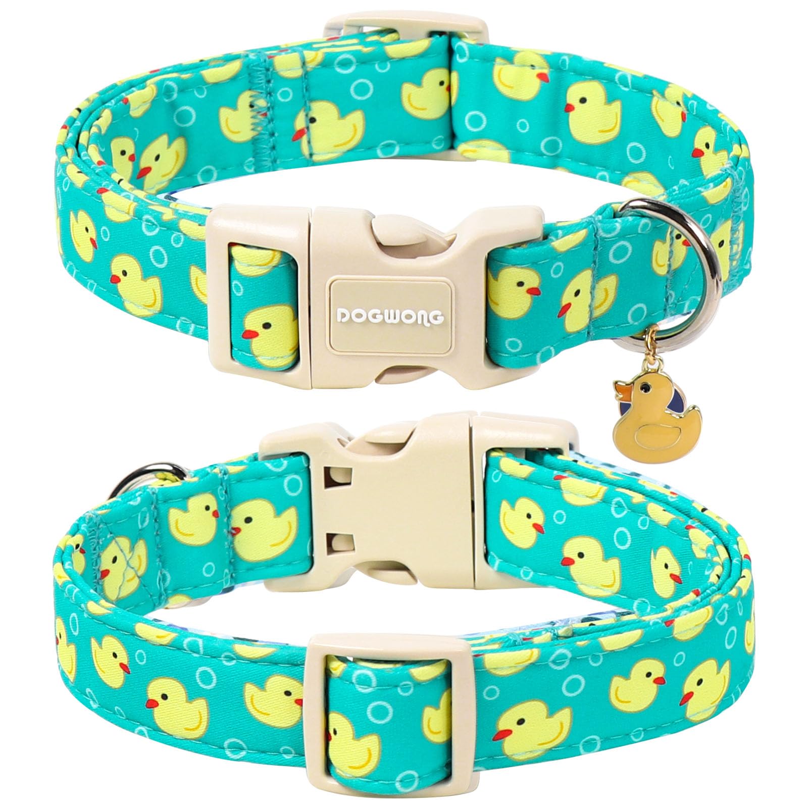 DOGWONG Ducky Pattern Cute Collar, Spring Summer Female Male Collars Pets Gift Adjustable Heavy-Duty Duck Pet Collars for Medium Dogs, Neck 14-21 inches - 2