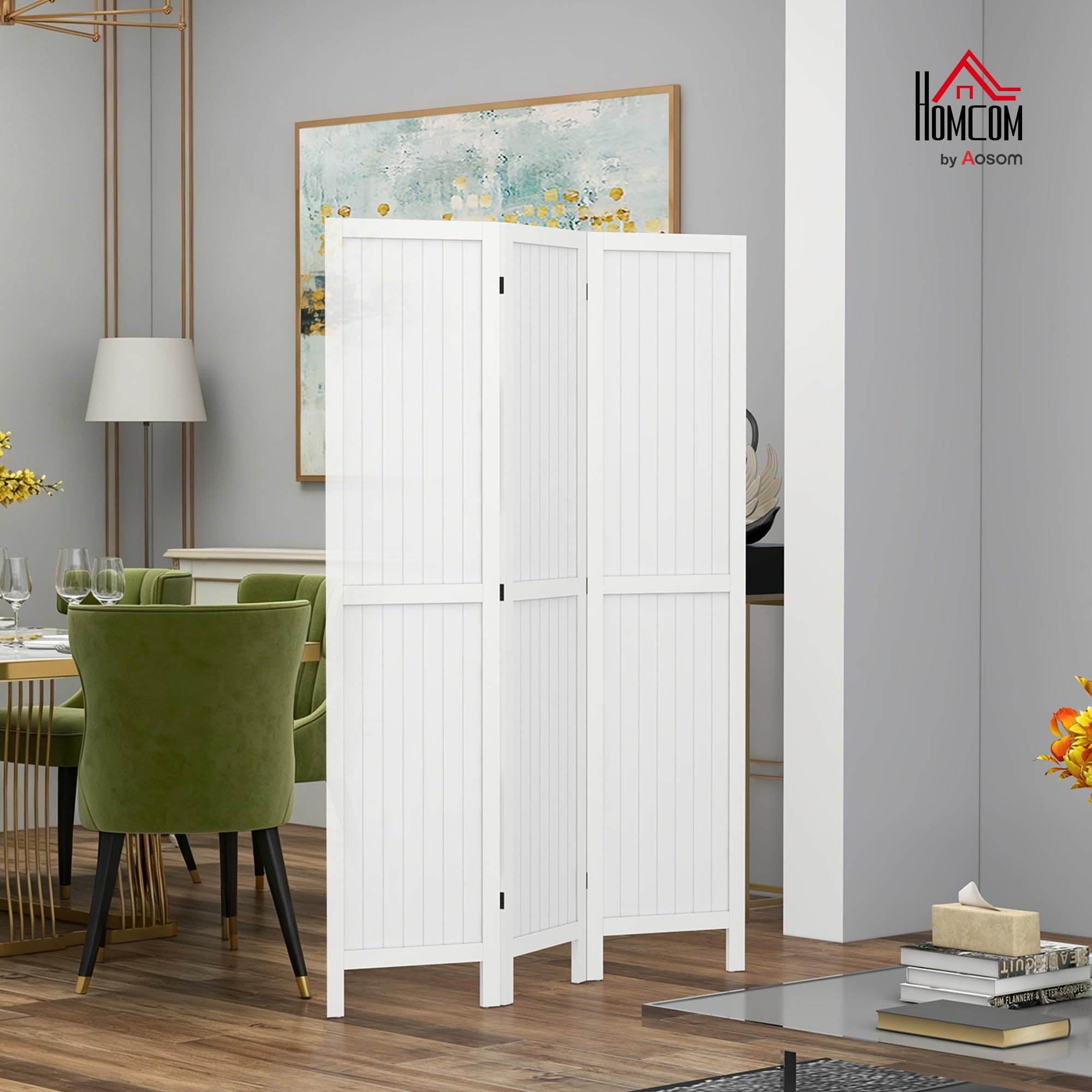HOMCOM Biombo de 3 Paneles Divisor de Habitación Plegable 120x1,8x170 cm Separador de Ambientes con Pantalla de Privacidad Estilo Rústico para Oficina Dormitorio Salón Blanco