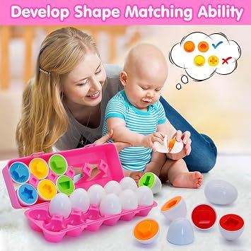 Matching Eggs for Toddlers, 12 PCS Colour Sorting, Easter Eggs Toys Shape Sorter Easter Gifts for 1 2 3 Year Old Girl Boy Girls Kids Age 12 18 Month