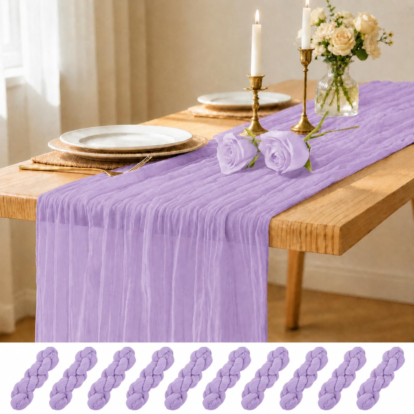 Lumaycens 10PCS Lavender Table Runner Cheesecloth Table Runner 45x275cm