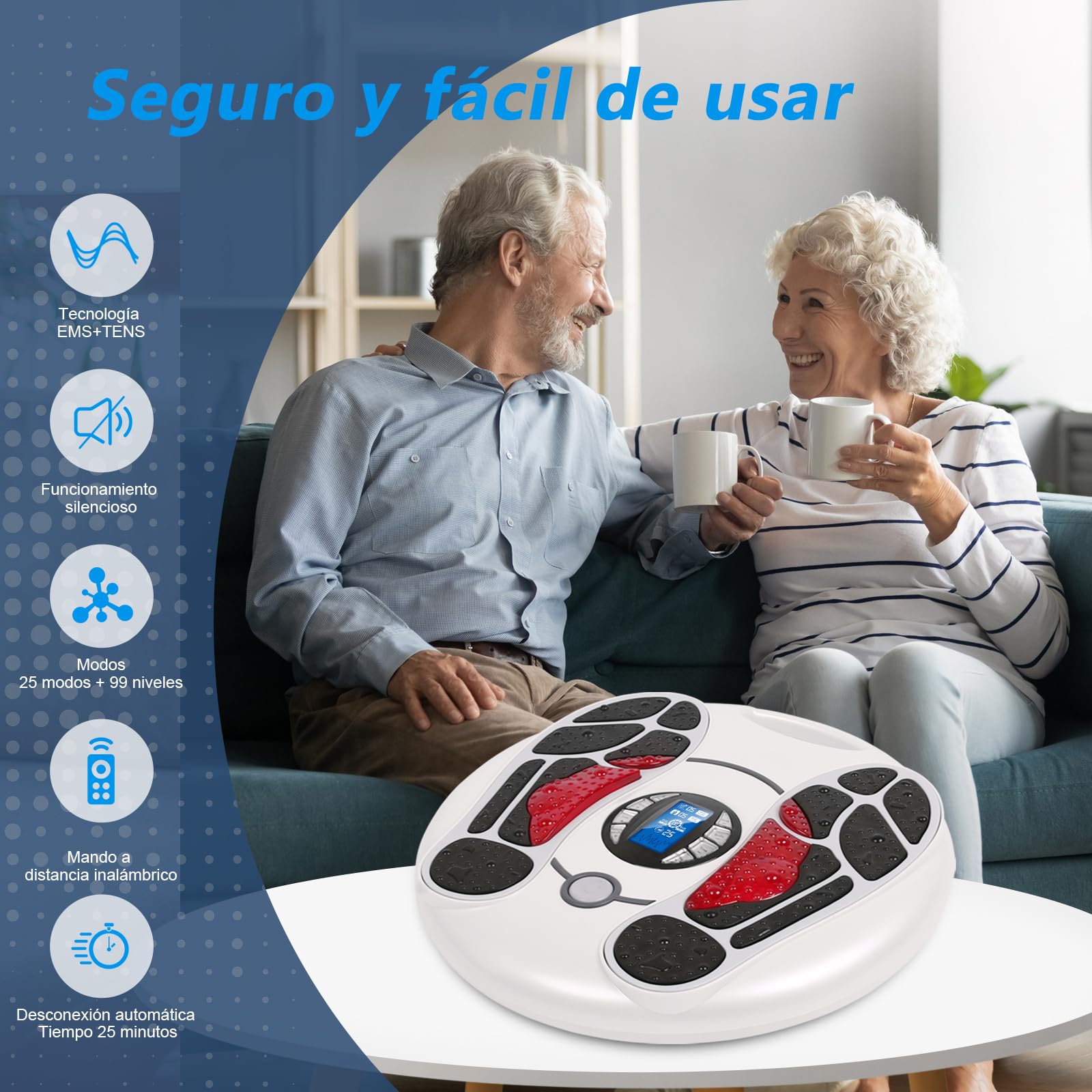 Auxoliev Medic estimulador de la circulación sanguínea para pies y piernas, masajeador de pies EMS - promueve la circulación sanguínea, masajeador de pies eléctrico con 4 almohadillas de electrodos