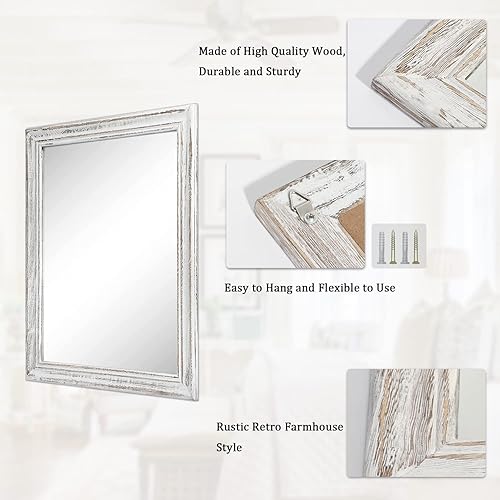 Miniatura 7 de Espejo de pared con marco de madera rústico rectangular para colgar, espejos decorativos para pared para baño, dormitorio, casa de campo, sala de