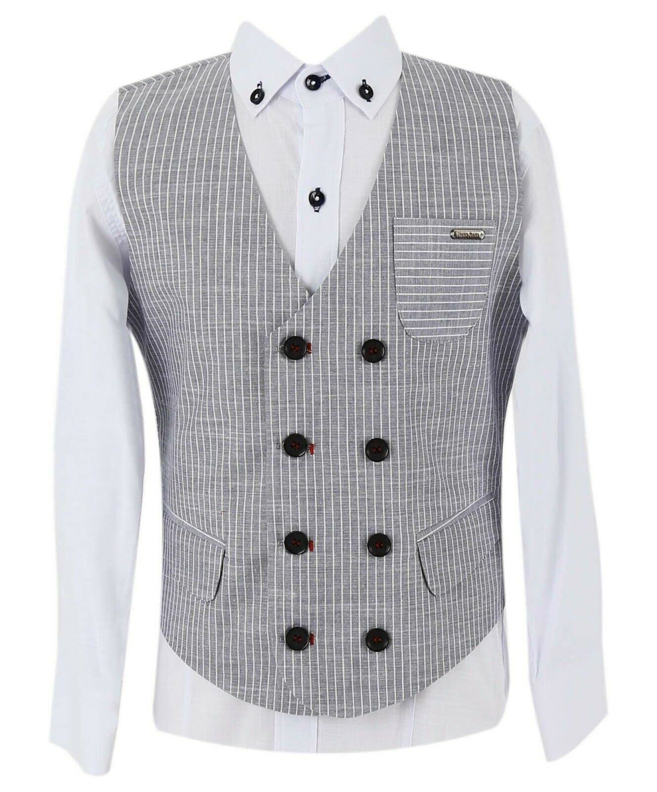 Costume gilet en coton et lin garçon 3 pièces décontracté SIRRI