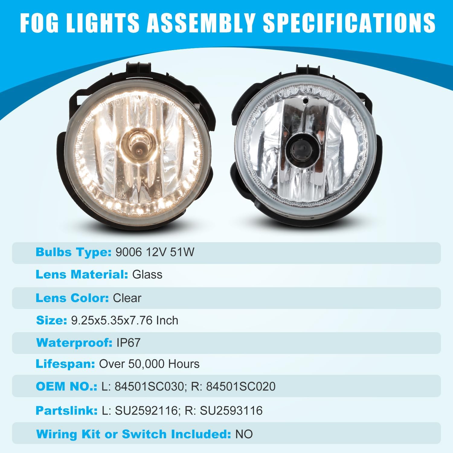 CPW Fog Lights Assembly Replacement for Subaru [2009 2010 2011 2012 2013 Forester] [2008-2010 Impreza WRX STI] Driving Fog Lights