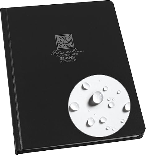 Rite in the Rain Cuaderno de bocetos de cubierta dura resistente a la intemperie, 6.25 x 8.5 pulgadas, cubierta negra, patrón de página en blanco