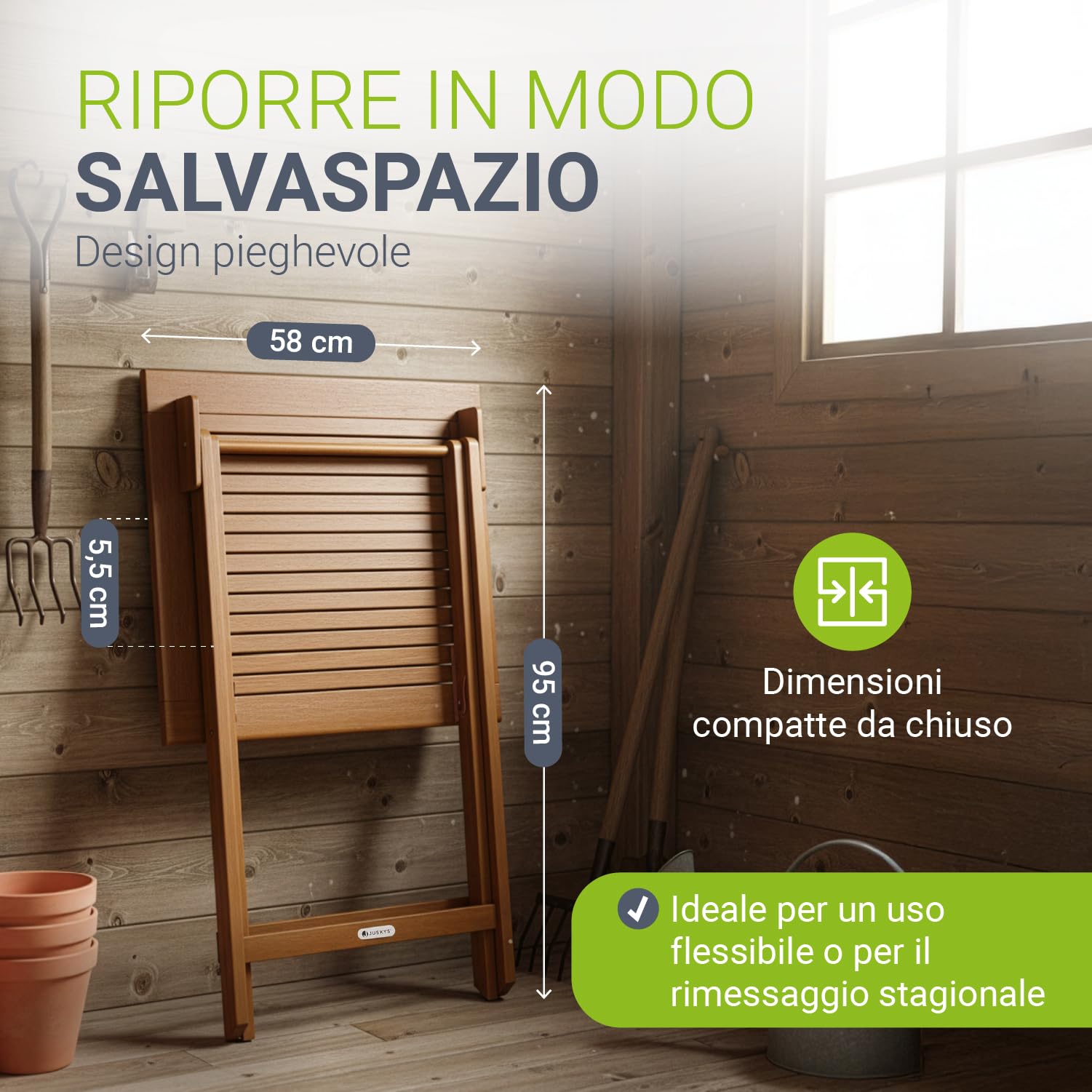 Juskys Tavolo laterale Zadar XL acacia mobile compatto richiudibile esterni 76x60x60 cm