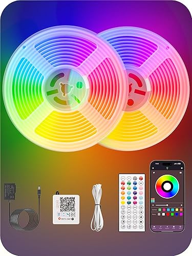 Tira de luces LED RGB de 32.8 pies, aplicación y control remoto, sincronización de música, impermeable IP67, luces de neón flexibles para
