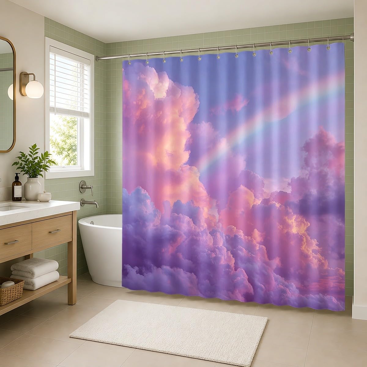 Generico Tenda Doccia 240x200 cm Viola Antimuffa e Impermeabile Poliestere