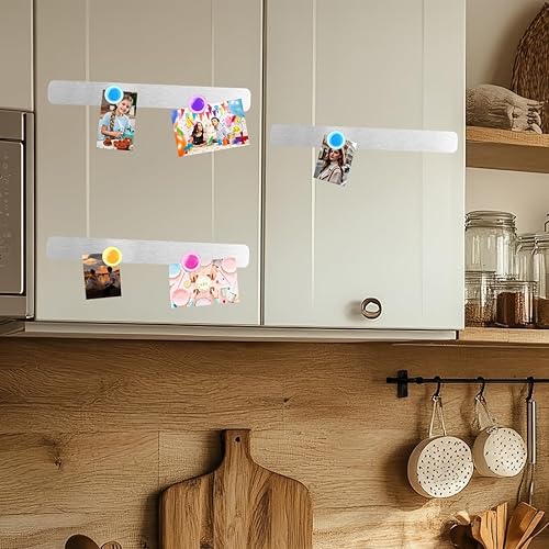 Miniatura 5 de Tiras magnéticas de hierro inoxidable sin marco, tablero de barra de anuncios con 10 imanes coloridos, tira de notas para oficina y hogar, 4 unidades