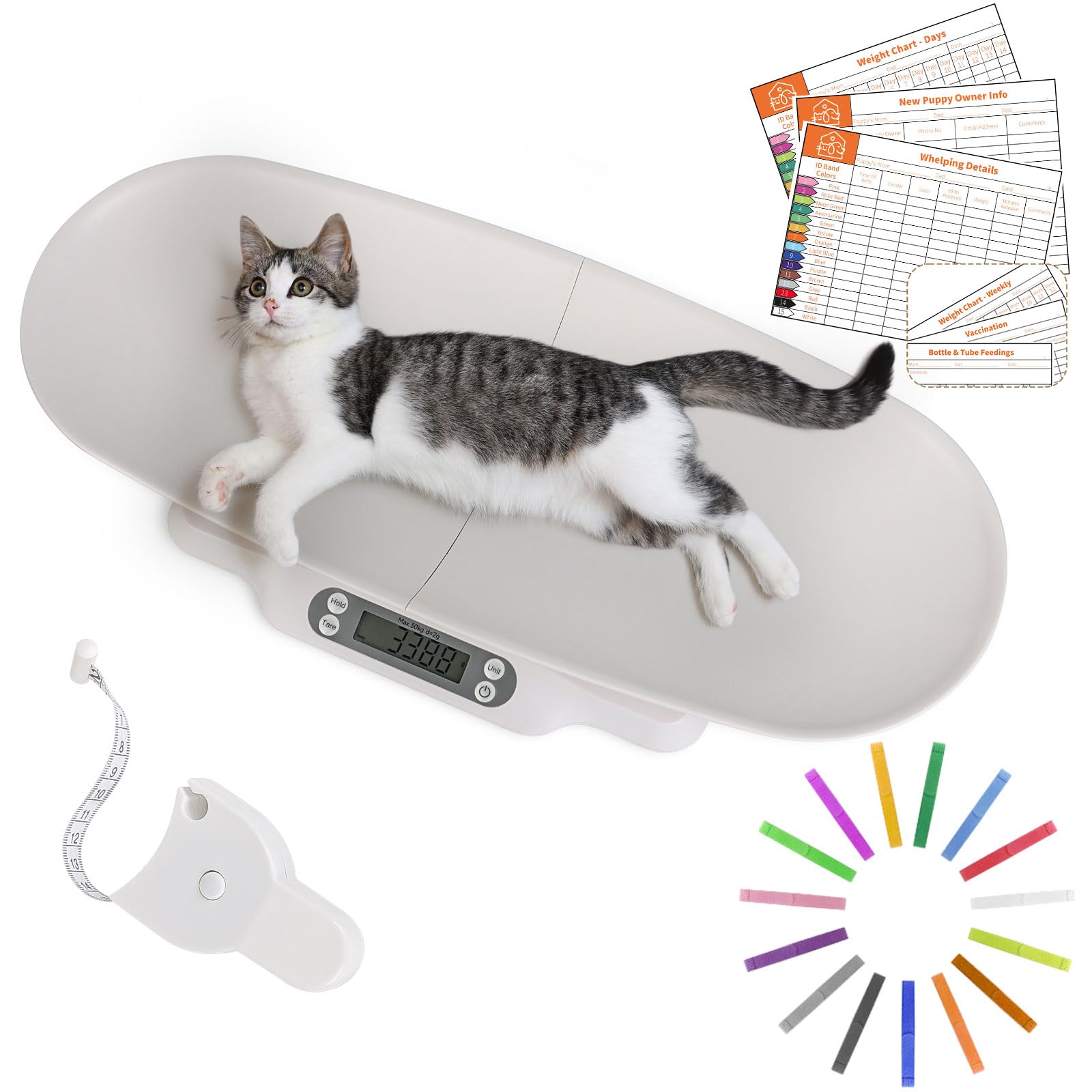 Balance numérique pour animaux avec bol amovible - Pèse-bébé précis pour nourrissons et tout-petits - Écran LCD clair - Fonction tare et support - Balance idéale pour chiots et chats - Jusqu'à 30 kg
