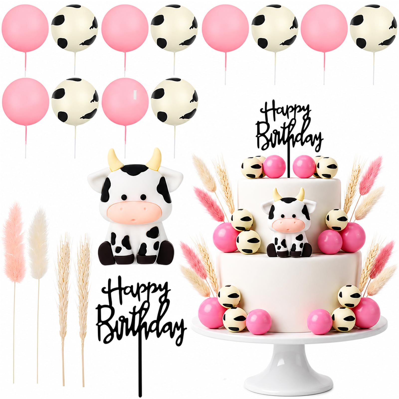 QuidToyZian Cow Cake Decorations,Cake toppers for Girls Birthday Party