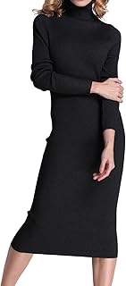 Rocorose Women's Turtleneck Ribbed Elbow Long Sleeve Knit Sweater Dress