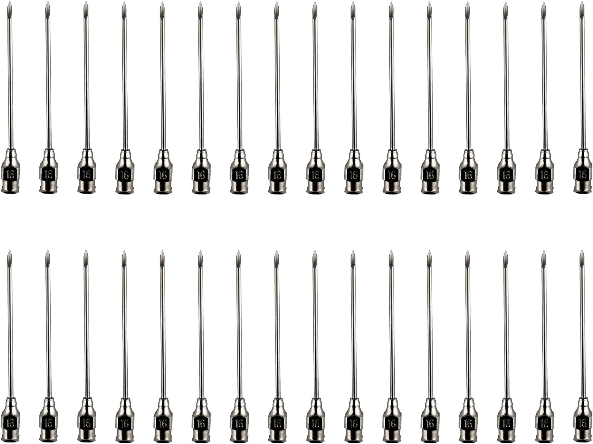 20PACK 16G-16 50mm Veterinary Stainless Steel Injection Needle,pet Poultry Needle，Bovine Pig Injection Needle