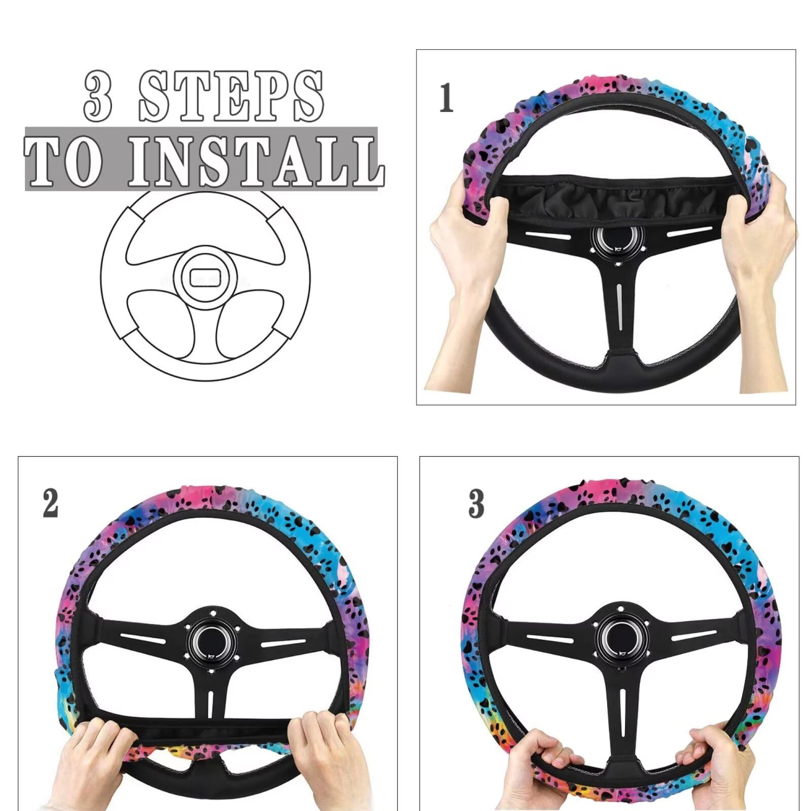 Funda Para Volante Antideslizante Con Estampado Lobo Gris | Universal Para Coches Y SUV 15 Pulgadas | Material Neopreno