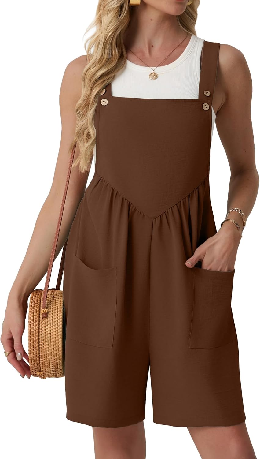 Lepunuo Summer Rompers for Women Sleeveless Short Jumpsuits Casual Loose Fit Overalls Vacation Outfits (S-4XL)