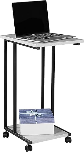 Miniatura 9 de JJS Mesa auxiliar C para sofá, sala de estar, mesa de aperitivos que se desliza debajo para espacios pequeños, cemento negro