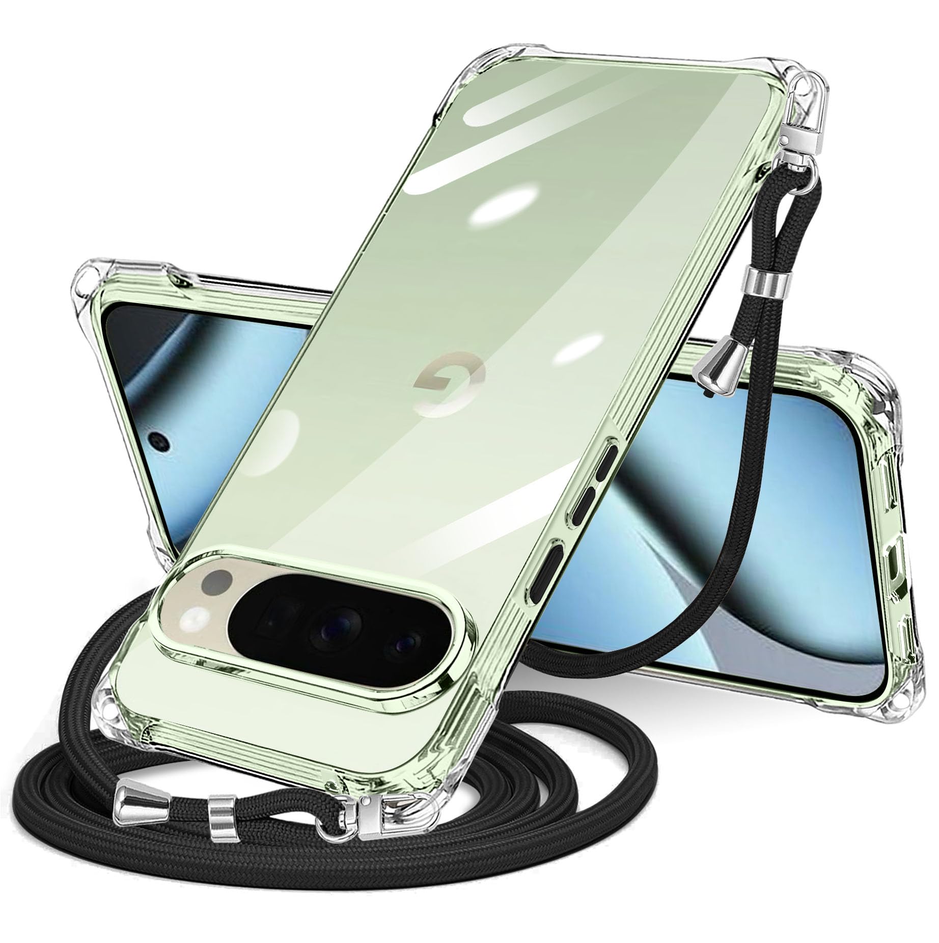 NISIILNG Google Pixel 10 / Pixel 10 Pro 用 ケース クリア ショルダー pixel10 / 10pro 用 スマホケース ピクセル 10 カバー 肩掛け 斜めかけ 縄掛けケース 透明 薄型 軽量 TPU 紐付き 斜めがけ 織りストラップ付き ネックストラップ ショルダー 縦/横 2WAY 長さ調整可能 取り外し可能 落下防止 紛失防止 (クリア)