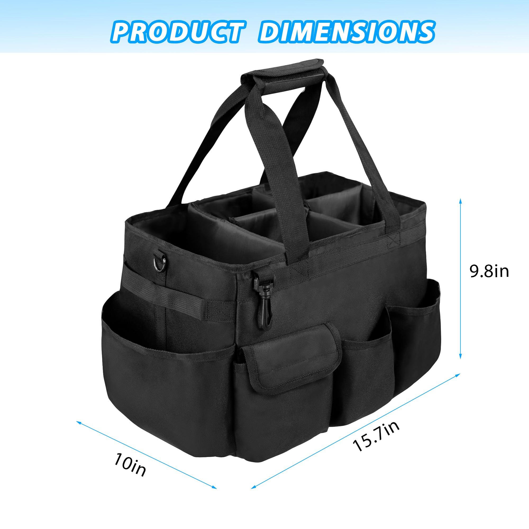 Organiseur de nettoyage avec bretelles réglables, grand sac caddy pour la maison, les fournitures de nettoyage de voiture, sac à main de ménage (noir)
