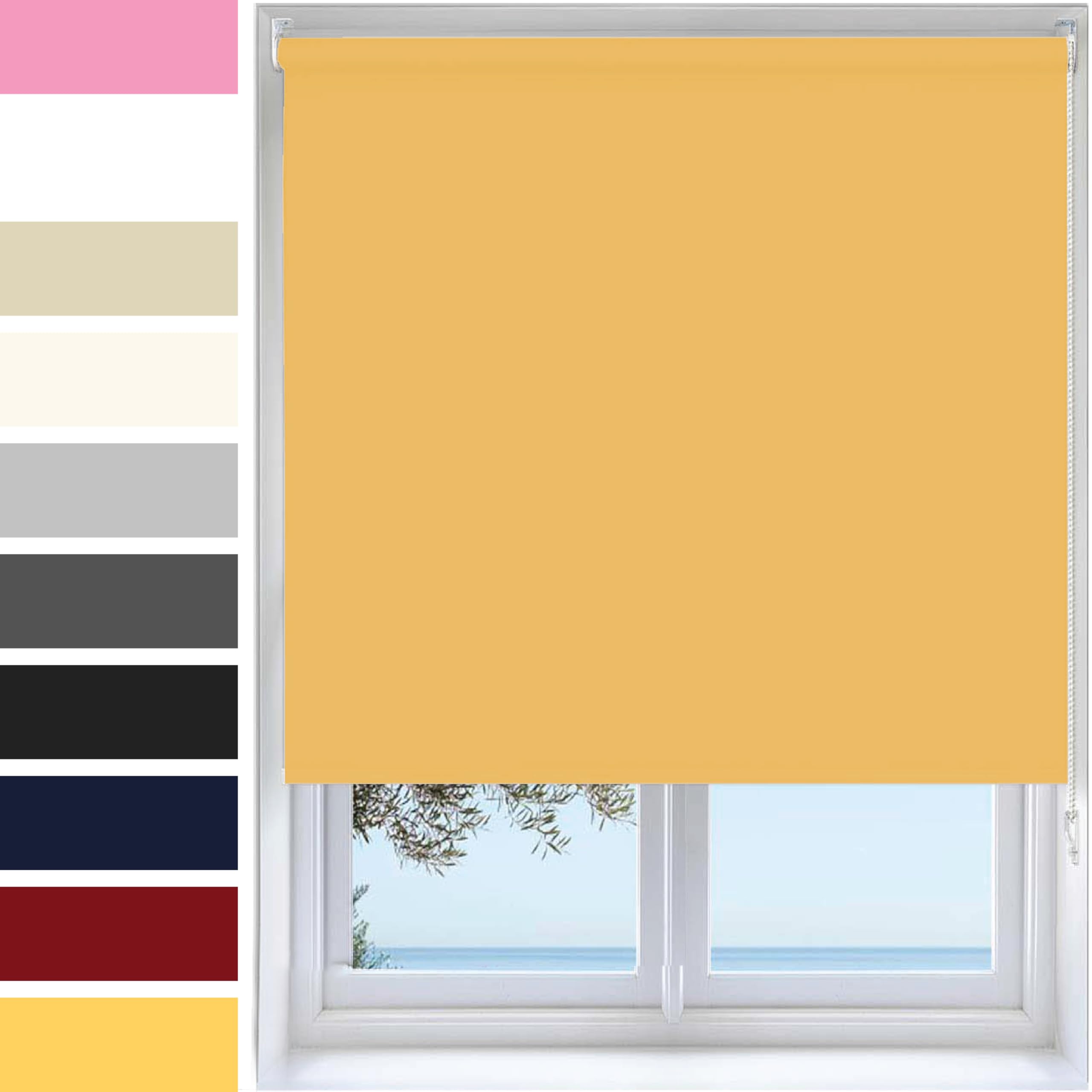 Ev Dekor Roller Blinds - Yellow | Ochre 60 Width 210 cm Drop,Thermal Blackout Roller Blind Insulated UV Protection Child Safe Trimmable Fabric Home Office Window Blinds โ image 1