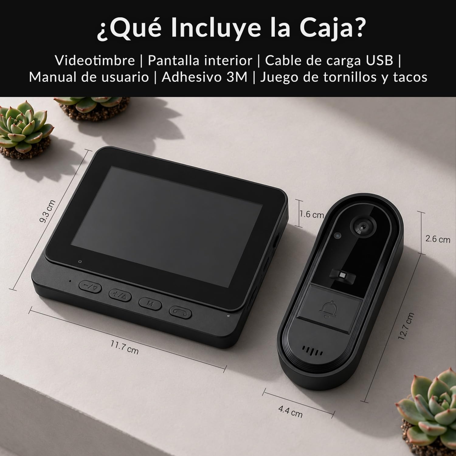 Videoportero Inalámbrico con Pantalla 4,3" Sin WiFi ni App, Timbre con Cámara Exterior IP65 Impermeable para Exterior, Monitor Interior, 135° Gran Angular, Audio Bidireccional y Visión Nocturna