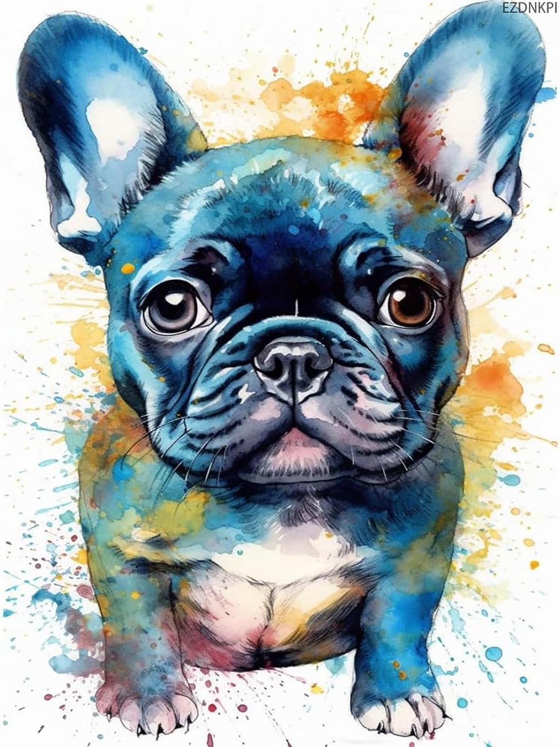 EZDNKPI Beginner 11CT DIY Stamped Cross Stitch Kit Pre-Printed Pattern Watercolor French Bulldog DIY Needlepoint Craft Kit for Adults Includes All Supplies Wall Art Decor Gift 12x16inch